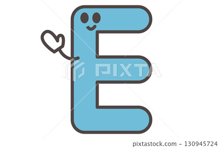 帶有字母 E 插圖的可愛角色學習材料。字母 E 130945724