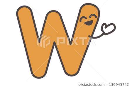 帶有字母 W 插圖的可愛角色學習材料。字母 W 130945742
