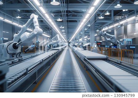 Futuristic automated factory production line 130945799