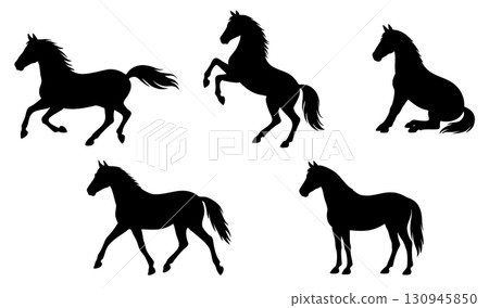 Black horse silhouette pose vector illustration set material Black horse silhouette pose vector illustration set material 130945850