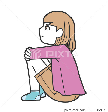 Girl sitting with her knees hugged (large eyes) 130945994
