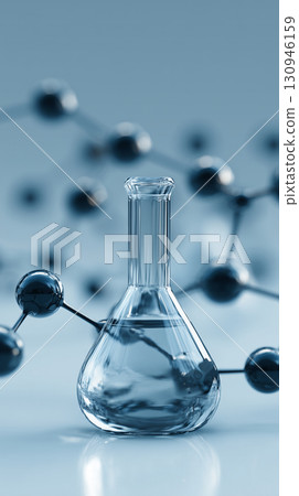 A futuristic lab world depicted with molecular structures and chemical experiment equipment 130946159