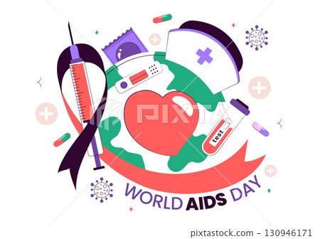 World AIDS Day Vector Illustration on December 1 featuring a Red Ribbon Symbol to Raise Awareness of the AIDS Epidemic in a Flat Style Background 130946171