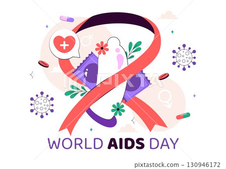 World AIDS Day Vector Illustration on December 1 featuring a Red Ribbon Symbol to Raise Awareness of the AIDS Epidemic in a Flat Style Background 130946172