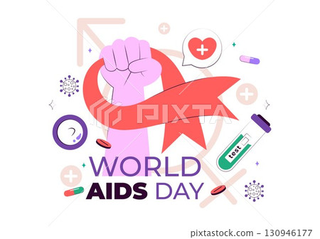 World AIDS Day Vector Illustration on December 1 featuring a Red Ribbon Symbol to Raise Awareness of the AIDS Epidemic in a Flat Style Background World AIDS Day Vector Illustration on December 1 featuring a Red Ribbon Symbol to Raise Awareness of the AIDS Epidemic in a Flat Style Background 130946177