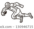 American Football Player Action Cartoon Outline Sport Graphic Vector 130946715