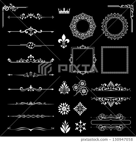 Vintage Set. Floral elements for design monograms, invitations, frames, menus and labels. Graphic design of the website, cafes, boutiques, hotels, wedding invitations. 130947058