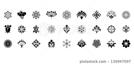 Flower icons set. Isolated elements for design. Vector graphics. Flower icons set. Isolated elements for design. Vector graphics. 130947097