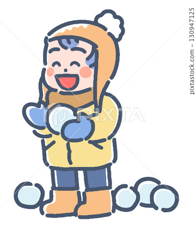 Illustration of a boy playing in the snow 130947125