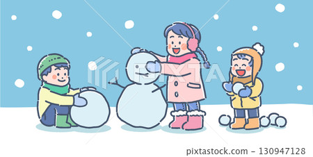 Illustration of children playing in the snow Illustration of children playing in the snow 130947128