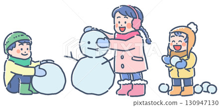 Illustration of children playing in the snow 130947130