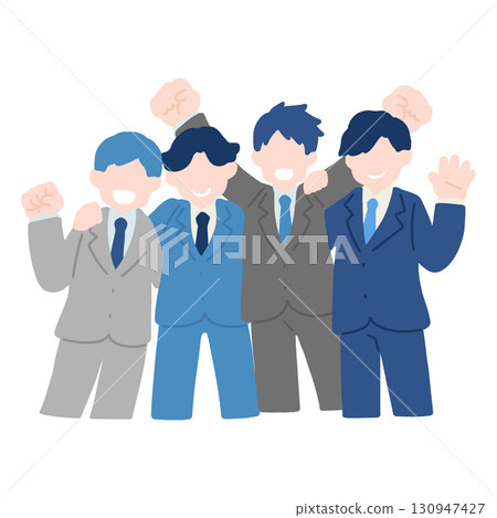 A flat illustration of a happy business man in a suit with his arm around his shoulders 130947427
