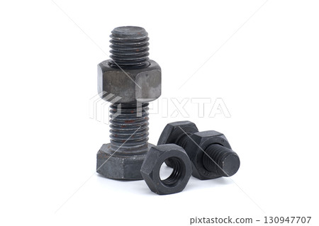 Metal Bolts and Nuts Isolated on White Background for Construction Purposes Metal Bolts and Nuts Isolated on White Background for Construction Purposes 130947707
