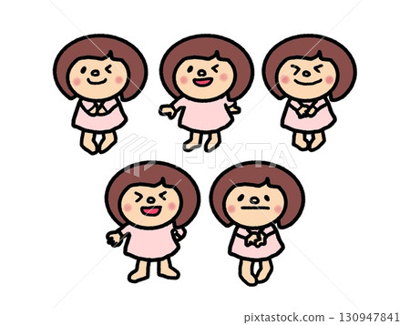 Girl's face illustration set, smiling, smiling bob hair girl various expressions Girl's face illustration set, smiling, smiling bob hair girl various expressions 130947841