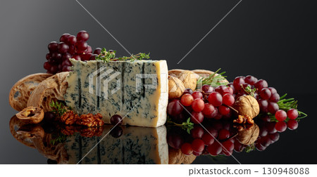 Gorgonzola cheese with ciabatta, walnuts, grapes, and aromatic herbs. 130948088