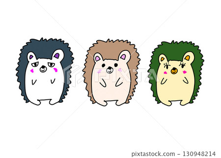 手繪數位插圖三隻友善的刺蝟 A 130948214