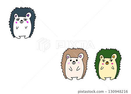 手繪數位插畫三隻友善的刺蝟 C 手繪數位插畫三隻友善的刺蝟 C 130948216
