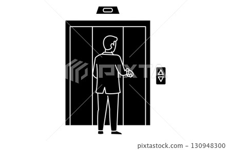 圖示插圖：一名男子正在等電梯，擔心時間 130948300
