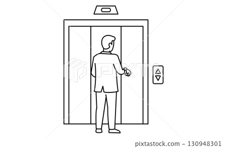 圖示插圖:一名男子正在等電梯,擔心時間 圖示插圖:一名男子正在等電梯,擔心時間 130948301