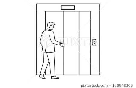 Icon illustration of a man waiting for an elevator, worrying about time Icon illustration of a man waiting for an elevator, worrying about time 130948302