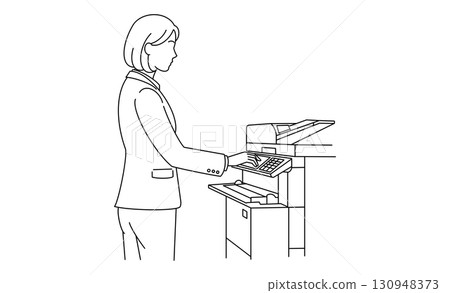 Icon illustration of an office woman operating a copy machine 130948373