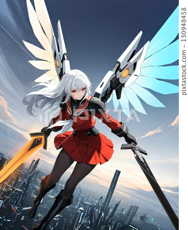 [機甲少女] 女戰士角色插畫：劍士（AI生成圖像） 130948458