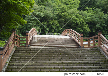 這座橋在新鮮的綠色植物中顯得格外突出 130948500