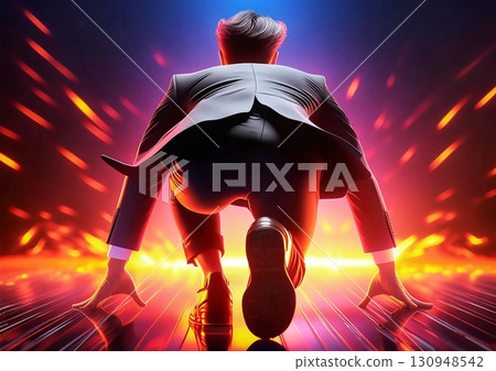 商人用火焰效果奔向目標 130948542