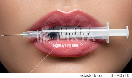 beautiful woman with syringe with injection beautiful woman with syringe with injection 130948568