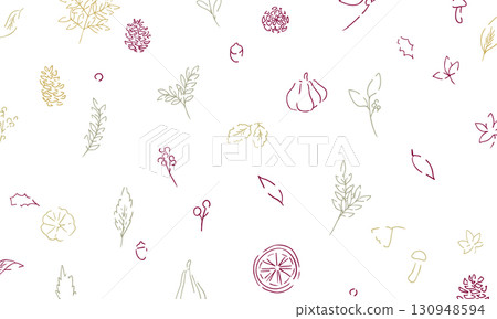 Vector illustration of autumn leaves and nuts. Autumn plant illustration with leaves. Autumn line art background. Vector illustration of autumn leaves and nuts. Autumn plant illustration with leaves. Autumn line art background. 130948594