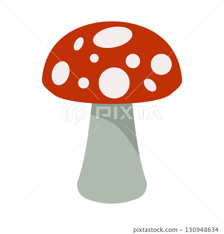Red mushroom illustration, cartoon fly agaric, fantasy nature icon 130948634