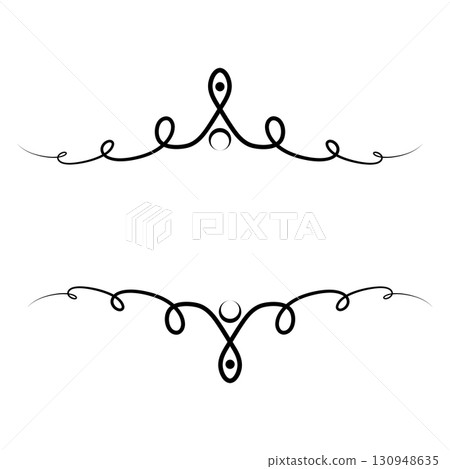 Ornate decorative flourish design, symmetrical swirl embellishment graphic element 130948635