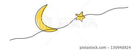 Minimalist continuous line crescent moon with star for Eid Ramadan decor Minimalist continuous line crescent moon with star for Eid Ramadan decor 130948924