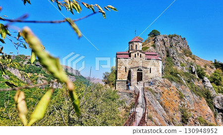 The ancient Alan Christian church in the Caucasus Mountains 130948952