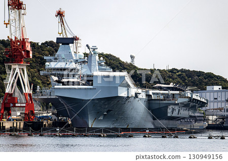 The British aircraft carrier HMS Prince of Wales, docked at Yokosuka Naval Base in Kanagawa Prefecture. 130949156