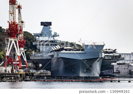 The British aircraft carrier HMS Prince of Wales, docked at Yokosuka Naval Base in Kanagawa Prefecture. The British aircraft carrier HMS Prince of Wales, docked at Yokosuka Naval Base in Kanagawa Prefecture. 130949161