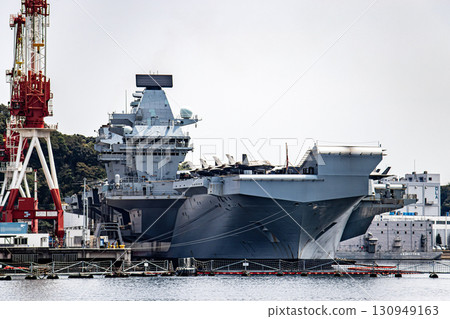 The British aircraft carrier HMS Prince of Wales, docked at Yokosuka Naval Base in Kanagawa Prefecture. 130949163