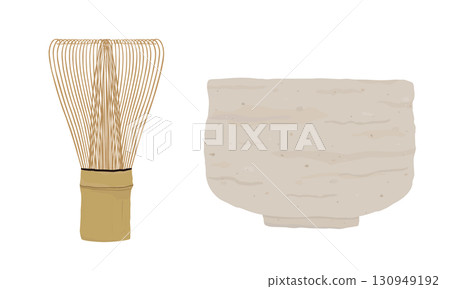 茶筅和茶碗的手繪插圖 130949192