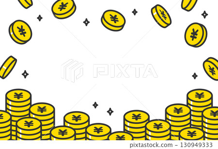 成堆的下落的日元硬幣，帶有複製空間[向量插圖素材] 130949333