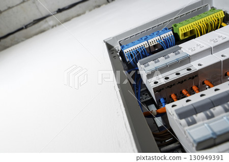 Detailed view of modern electrical switchboard 130949391
