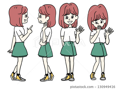 一位女士的全身肖像,側視向前 一位女士的全身肖像,側視向前 130949416