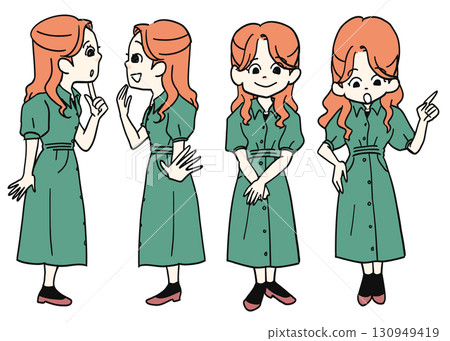 Full-body portrait of a woman looking sideways and forward 130949419