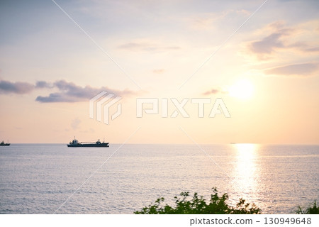 ship floating on the sea in the evening 130949648