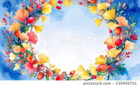 Frame material of autumn plants with red leaves 130949701