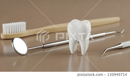 dental instruments on wooden background dental instruments on wooden background 130949714