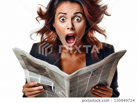 Illustration of a woman surprised by a newspaper 130949724