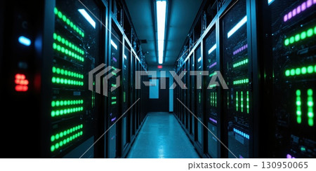 An expansive view inside a cryptocurrency mining data center, filled with rows of high-powered machines. The atmosphere is dimly lit An expansive view inside a cryptocurrency mining data center, filled with rows of high-powered machines. The atmosphere is dimly lit 130950065