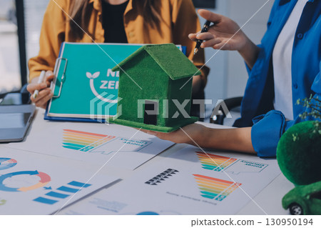 Businessman talks ESG environmental social governance policy for modish business. 130950194