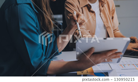 Professional Executive business team brainstorming on meeting to planning investment project working and strategy of business making conversation with partner and consultation of collaboration 130950215