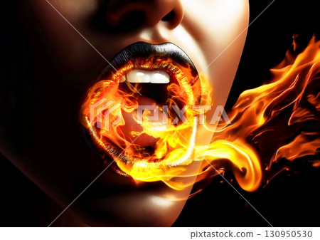 Image effect of flame on woman's lips in hotness concept 130950530